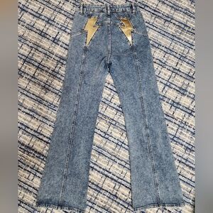 We The Free - Lightening Bolt High Waist Flair Blue Jeans